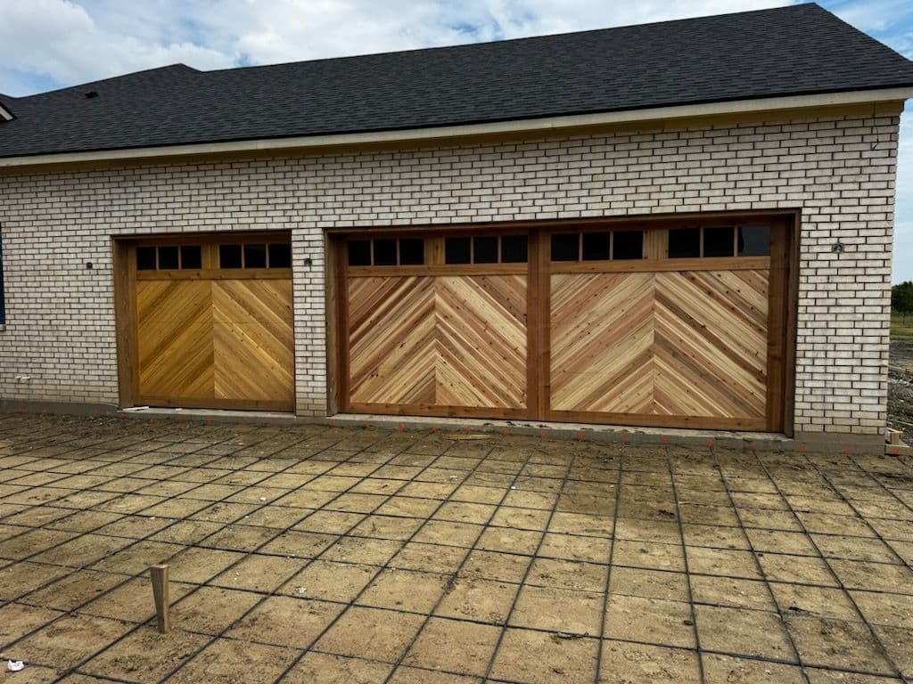 Chevron Cedar Garage Doors Installed in Allen